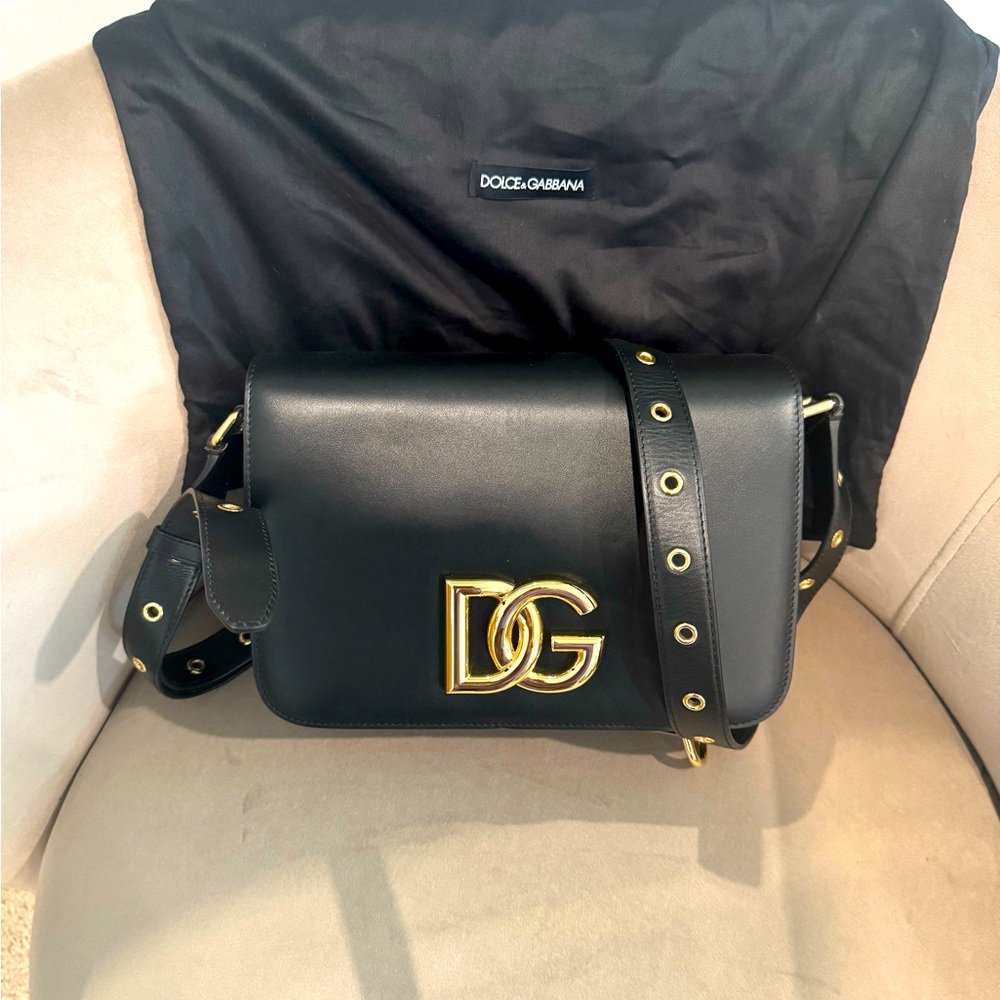 Dolce & Gabbana Black Crossbody Bag with Gold Logo
